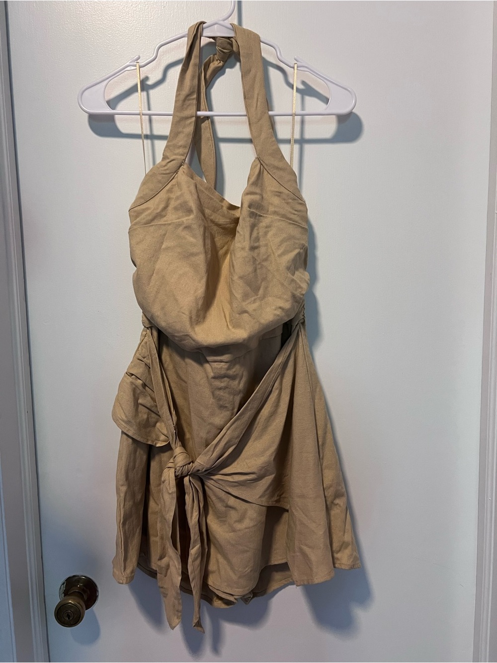 Bar III Tan Halter Tie-Waist Romper